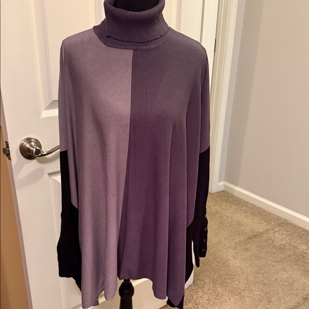 Alfani black, dark and light gray color block Turtleneck poncho Sweater